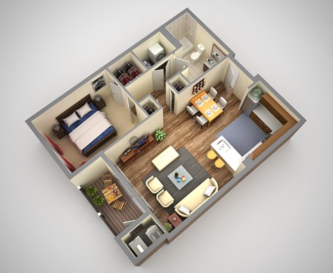 Floor plan for 1 bed, 1 bath, 775 sqft